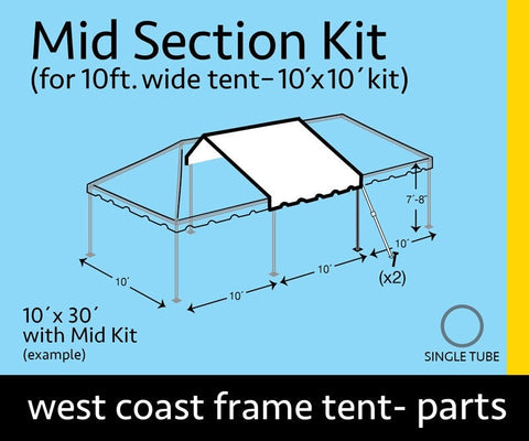 10' x 10' Single Tube Sectional West Coast Frame Tent Mid Section Extender Kit