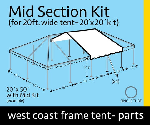 20' x 20' Single Tube Sectional West Coast Frame Tent Top Mid Section Kit