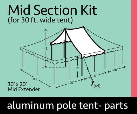30' x 20' Premium Pole Tent Mid Extender Top Complete Kit