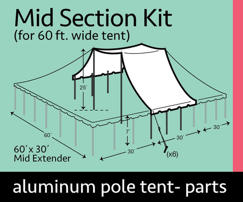 60' x 30' Premium Pole Tent Mid Extender Top Complete Kit