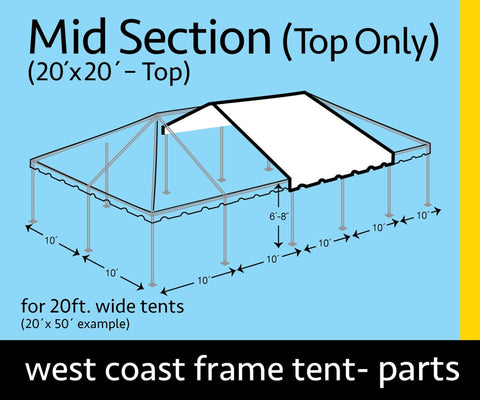 20' x 20' Sectional West Coast Frame Tent Mid Extender Top
