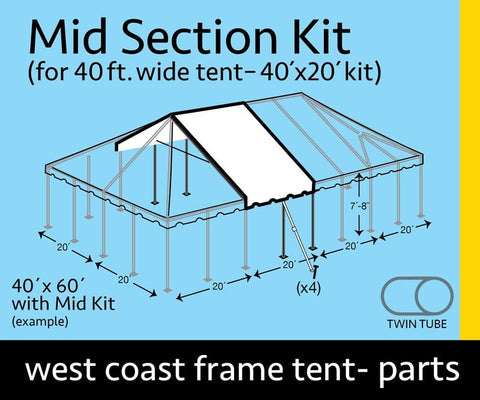 40' x 20' Twin Tube Sectional West Coast Frame Tent Top Mid Extender Kit