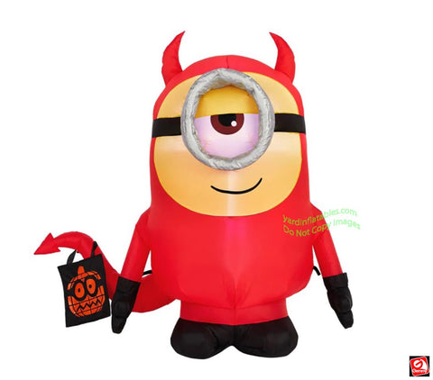 3.5' Gemmy Airblown Inflatable Halloween Minion Stuart As Devil