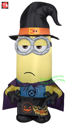 3.5' Gemmy Airblown Inflatable Halloween Minion Kevin Dressed As A Witch