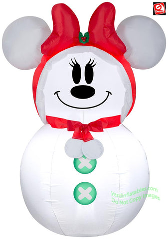 3 1/2' Gemmy Airblown Inflatable MINNIE Mouse Snowman w/ Red Bow