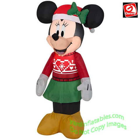 3 1/2' Gemmy Airblown Inflatable Minnie Mouse in Christmas Sweater
