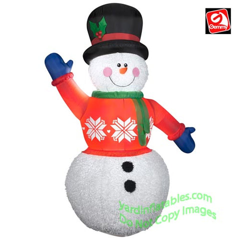 6' Gemmy Airblown Inflatable Mixed Media Fuzzy Plush Snowman Red Sweater