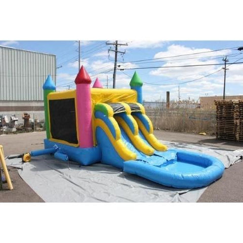 Moonwalk USA WET N DRY COMBOS 13' H 2-LANE RAINBOW CASTLE COMBO W/ POOL by MoonWalk USA