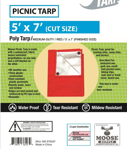 Moose Supply 5' x 7' Red Picnic Tarp