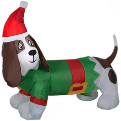 My Bounce House For Sale 3 1/2' Gemmy Airblown Inflatable Basset Hound Wearing Santa Hat  by Gemmy Inflatables