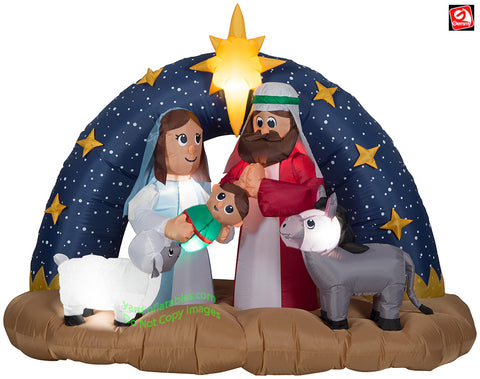 6.5' Gemmy Snowy Starry Night Nativity Scene w/ Donkey & Sheep