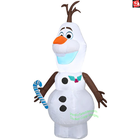 4' Gemmy Airblown Inflatable Frozen's Olaf w/ Blue Candy Cane