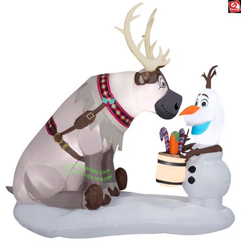 7' Gemmy Airblown Inflatable Disney's Frozen Olaf and Sven w/ Cup of Candy Canes Scene