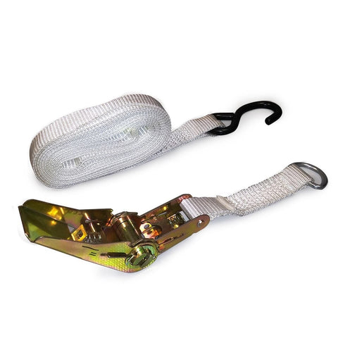 1" x 13' Ratchet Strap - White Tent Tie Down with S-Hook