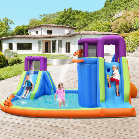 6-in-1 Inflatable Dual Water Slide Bounce House by Costway