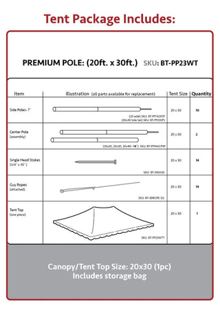 20' x 30' Premium Canopy Pole Party Tent - Red and White