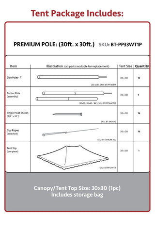 30' x 30' Premium Pole Party Tent - White