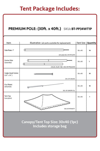 30' x 40' Premium Pole Party Tent - White