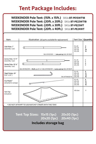15' x 15' Weekender Standard Canopy Pole Tent - Red White and Blue