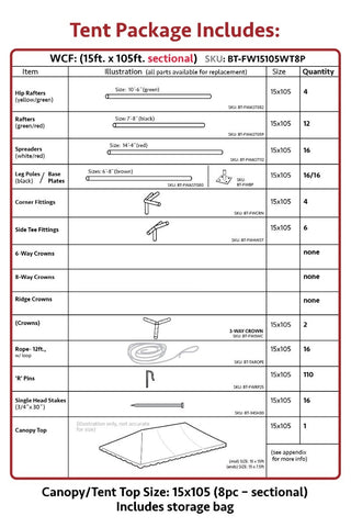 15' x 105' Premium West Coast Frame Party Tent - White, 8 Piece Sectional