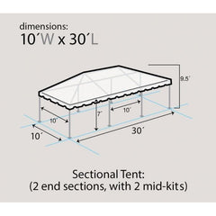 10' x 30' Sectional Single Tube West Coast Frame Canopy Tent by Party Tents