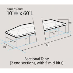 10' x 60' Sectional Single Tube West Coast Frame Canopy Tent by Party Tents