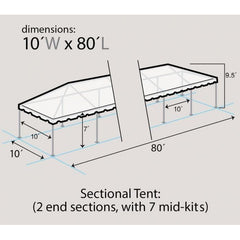 10' x 80' Sectional Single Tube West Coast Frame Canopy Tent by Party Tents