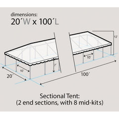 20' x 100' Sectional Single Tube West Coast Frame Party Tent by Party Tents
