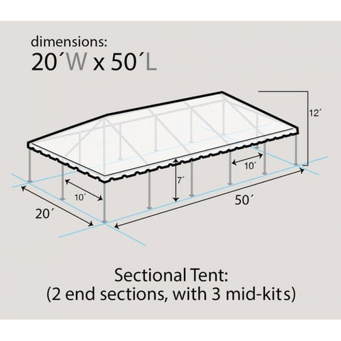 Party Tents Direct Canopies & Gazebos 20' x 50' Sectional Single Tube West Coast Frame Party Tent by Party Tents 40'x120' Sectional Single Tube West Coast Frame Party Tent Party Tents