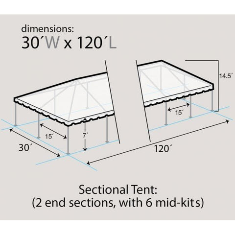 Party Tents Direct Canopies & Gazebos 30' x 120' Sectional Single Tube West Coast Frame Party Tent by Party Tents 754972374019 2039 30'x120' Sectional Single Tube West Coast Frame Party Tent Party Tents
