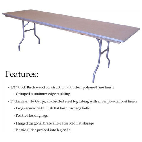 Party Tents Direct Folding Chairs & Stools 96" 2 Pack Rectangle Wood Folding Banquet Table by Party Tents 754972356879 2172 96" 2 Pack Rectangle Wood Folding Banquet Table Party Tents SKU#2172