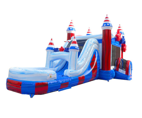 Mega Stars and Stripes Inflatable Water Slide Bounce House Combo with Blower