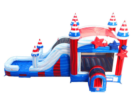 Mega Stars and Stripes Inflatable Water Slide Bounce House Combo with Blower