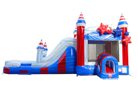 Mega Stars and Stripes Inflatable Water Slide Bounce House Combo with Blower