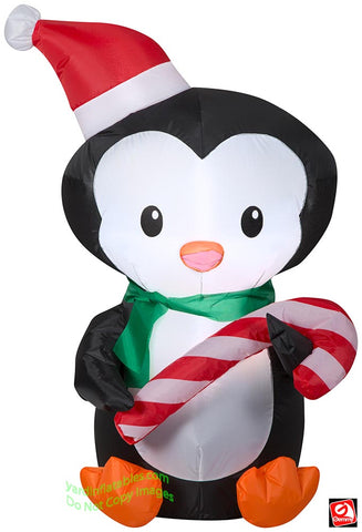 3 1/2' Gemmy Airblown Inflatable Christmas Stylized Penguin Holding Candy Cane