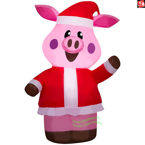 3.5' Gemmy Airblown Inflatable Christmas Pig in Santa Suit