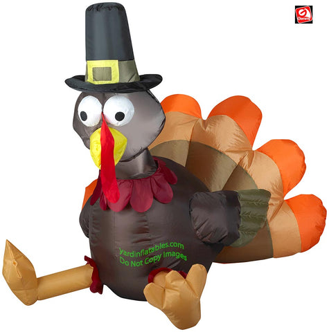 3' Gemmy Airblown Inflatable Thanksgiving Pilgrim Turkey