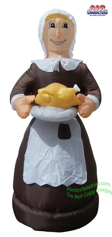 6' 9" Thanksgiving Pilgrim Woman Holding Turkey by Gemmy Inflatables
