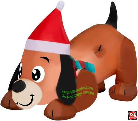 3.5' Gemmy Airblown Inflatable Christmas Playful Puppy Wearing Santa Hat