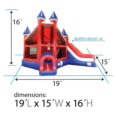16'H Red, White and Blue Marble Deluxe Inflatable Castle Bounce House Slide Combo w/ Blower by POGO 2010