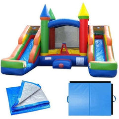 POGO Inflatable Bouncers 11'H Crossover Rainbow Double Water Slide Bounce House with Blower, Backyard Party Package by POGO 754972361064 5516 11'H Crossover Rainbow Double Water Slide Bounce House with Blower