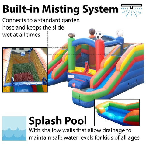 POGO Inflatable Bouncers 11'H Crossover Sports Double Water Slide Bounce House with Blower, Backyard Party Package by POGO 754972370233 5518 11'H Crossover Sports Double Water Slide Bounce House with Blower