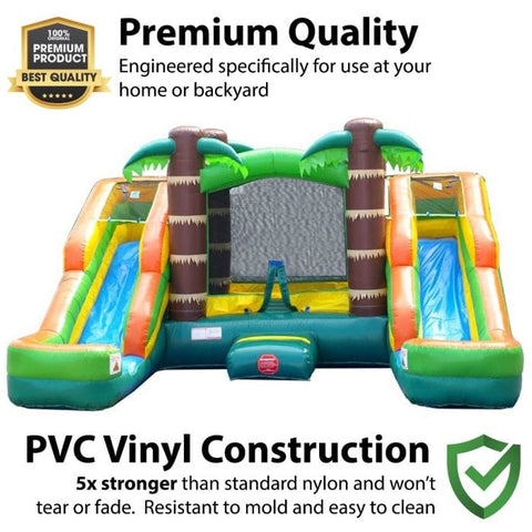 POGO Inflatable Bouncers 11'H Crossover Tropical Double Water Slide Bounce House with Blower, Backyard Party Package by POGO 11.5'H Crossover Rainbow Bounce House Side Slide Combo Blower