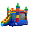 Image of POGO Inflatable Bouncers 12'H Crossover Rainbow Castle Smiley Face Bounce House Slide Combo with Blower by POGO 14.5H Crossover Rainbow Castle Smiley Bounce Slide Combo Wet Pool POGO