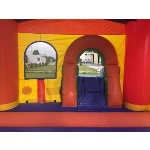 POGO Inflatable Bouncers 12'H Crossover Rainbow Castle Smiley Face Bounce House Slide Combo with Blower by POGO 14.5H Crossover Rainbow Castle Smiley Bounce Slide Combo Wet Pool POGO