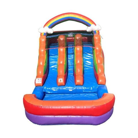 POGO Inflatable Bouncers 12'H Crossover Rainbow Double Lane Inflatable Water Slide with Blower by POGO 12'H Crossover Rainbow Castle Smiley Face Slide Combo with Blower POGO