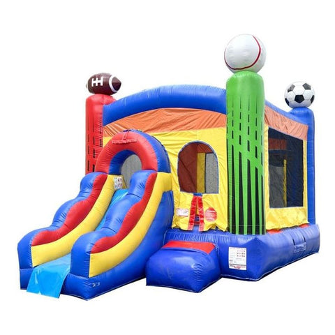 POGO Inflatable Bouncers 12ft x 18ft x 12ft Crossover Deluxe Sports Inflatable Water Slide Bounce House Combo with Blower by POGO 6240 12'H Crossover Deluxe Sports Inflatable Water Slide Bounce House Combo Blower