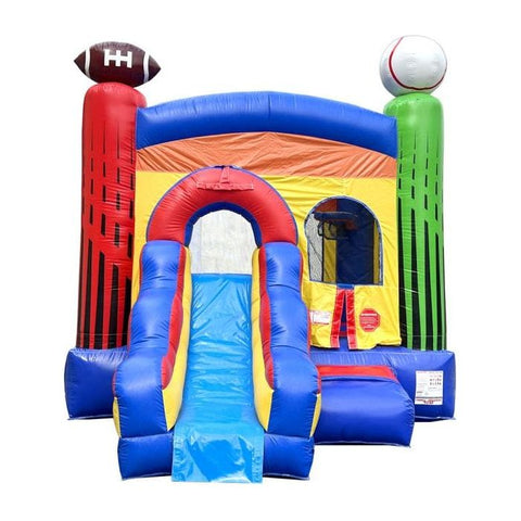 POGO Inflatable Bouncers 12ft x 18ft x 12ft Crossover Deluxe Sports Inflatable Water Slide Bounce House Combo with Blower by POGO 6240 12'H Crossover Deluxe Sports Inflatable Water Slide Bounce House Combo Blower