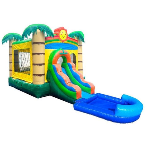 POGO Inflatable Bouncers 12ft x 26.5ft x 14.5ft Crossover Tropical Jungle Sun Water Slide Bounce House Combo with Blower and Pool by POGO