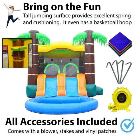 POGO Inflatable Bouncers 13.5'H Crossover Tropical Dual Lane Bounce House Slide with Pool with Blower, Backyard Party Package by POGO 754972305945 5522 13.5'H Crossover Tropical Dual Lane Bounce House Slide Pool Blower